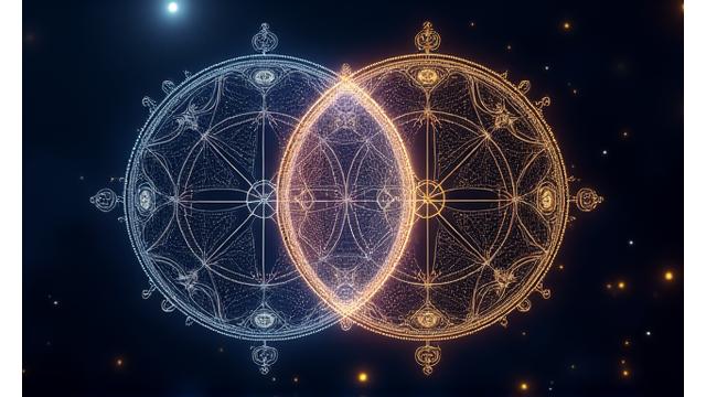 Ilustrace dvou propojených zvěrokruhů symbolizujících kompatibilitu