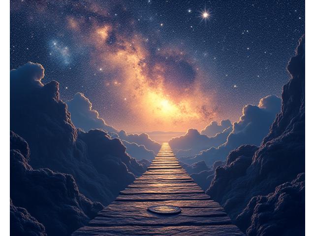 Kosmický most spojující Zemi s hvězdami a galaxiemi, symbolizující poslání Nebulem Visions.