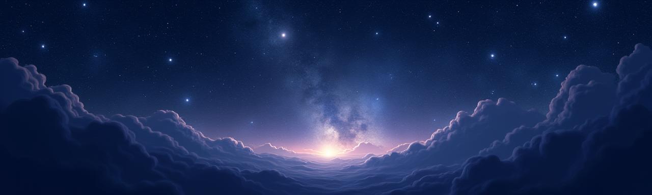 Mystická ilustrace noční oblohy s souhvězdími a světelnými efekty